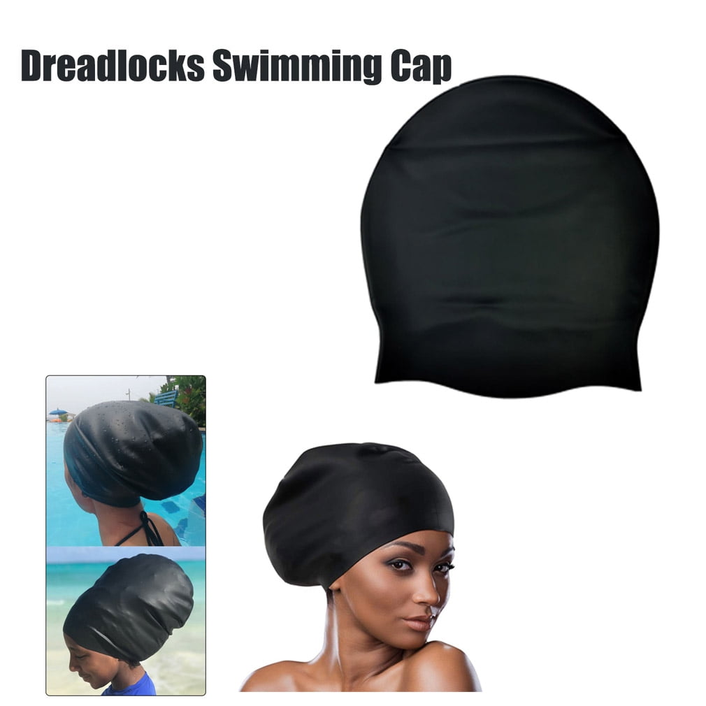 Long Hair Swim Cap Black Waterproof Dreadlock Swimming Cap Large Silicone -  