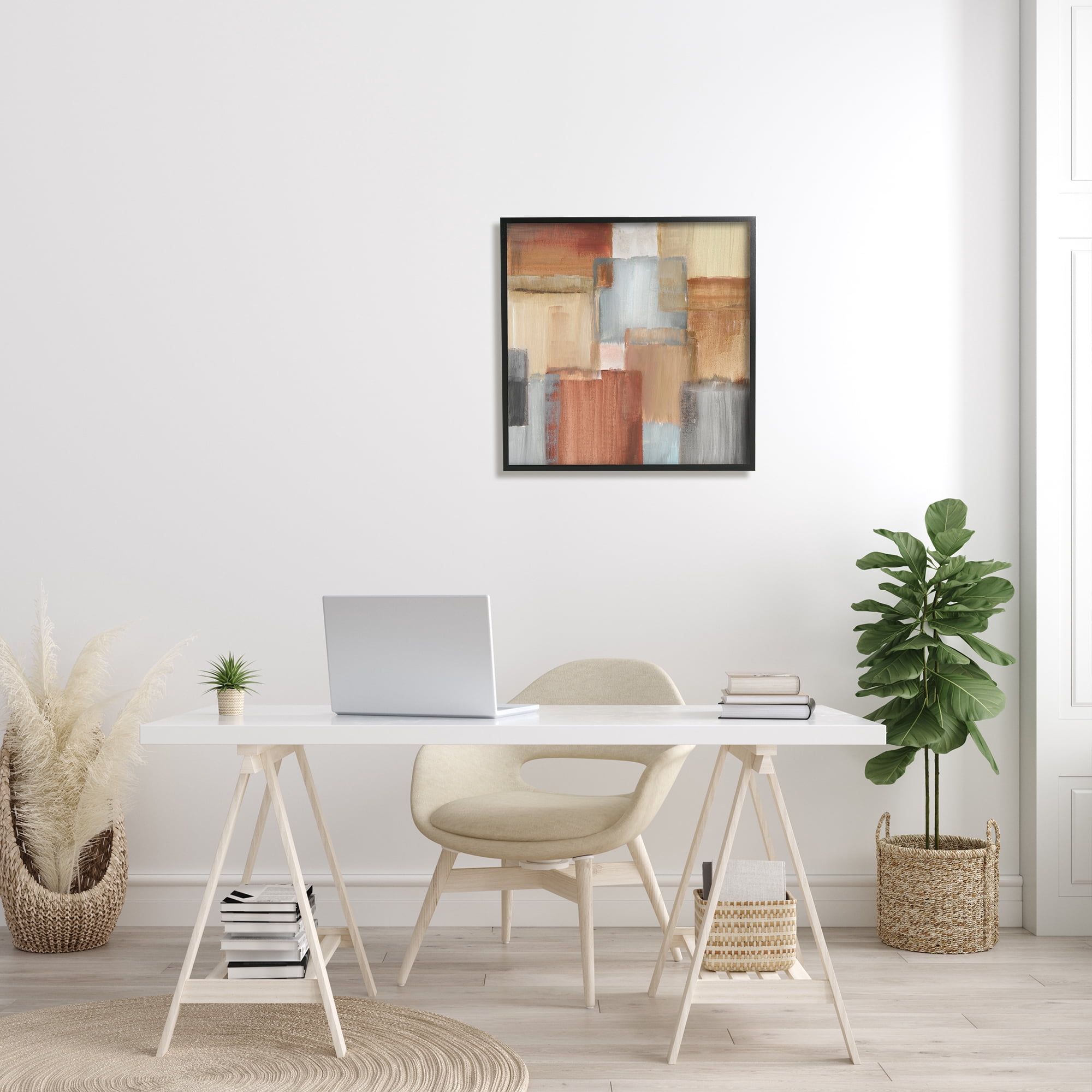 Stupell Indtries Layered Patchwork Paint Abstraction Neutral Brown Grey Painting,24 x 24,Design by Nan