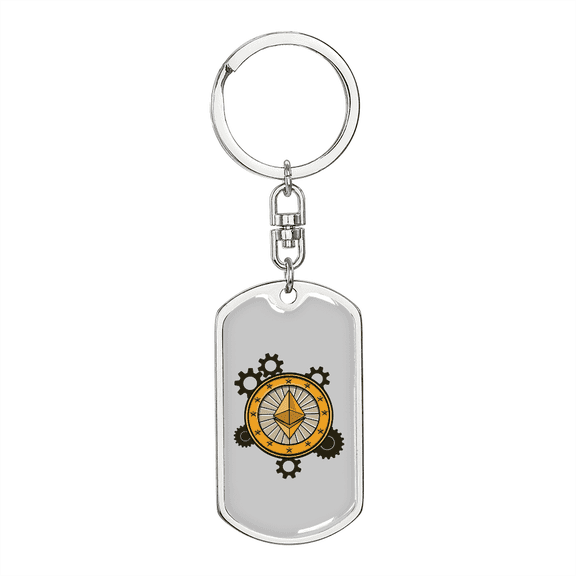 Ethereum Crypto Stainless Steel or 18k Gold Premium Swivel Dog Tag Keychain