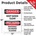 thumbnail image 2 of Keep Hands Clear Bilingual OSHA Danger Aluminum Sign 18 Inch x 12 Inch - 10 Pack, 2 of 8