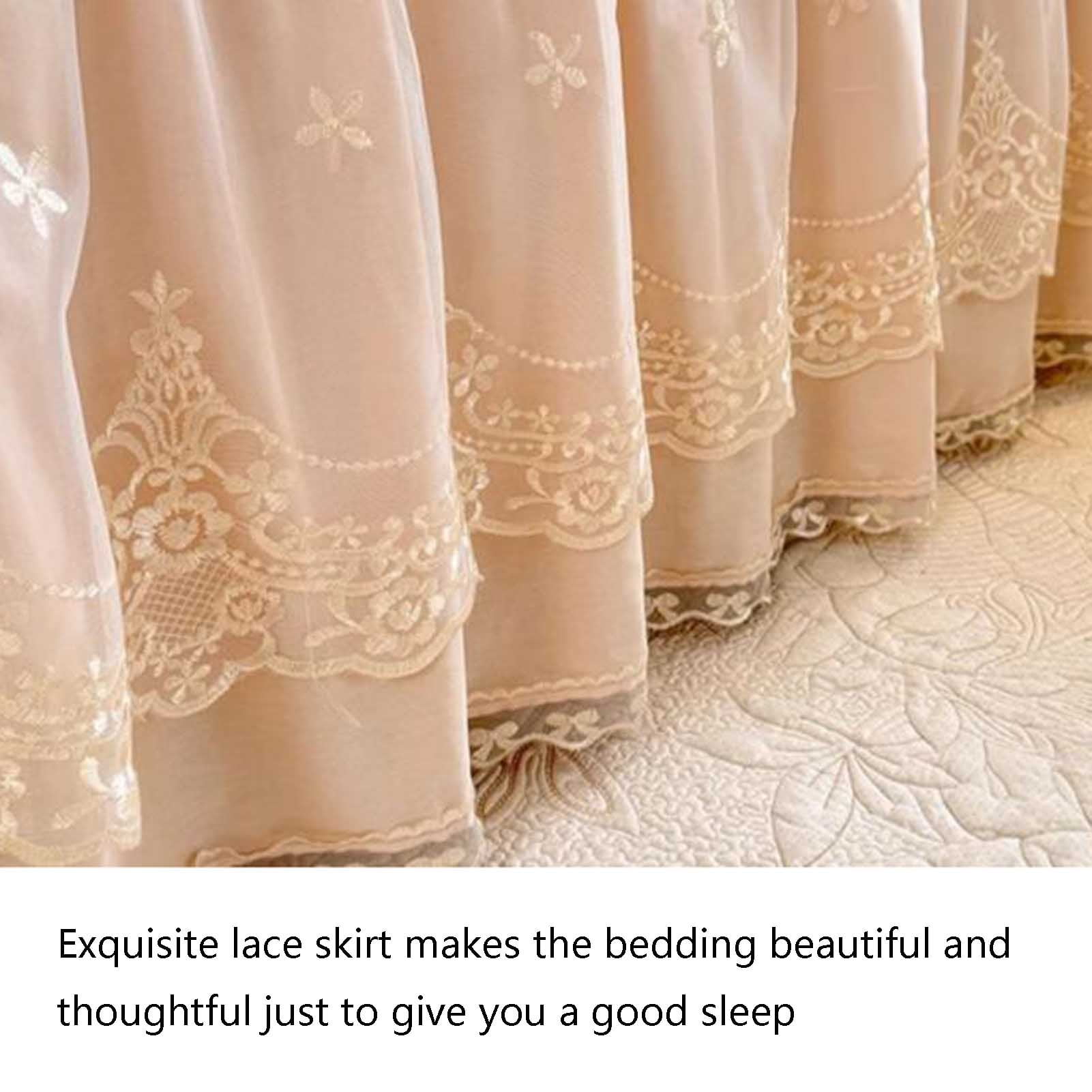 Ruffle Bed Skirt Bedspread, Soft Ruffle Bed Valance, Thicken Lace Edge Fitted Sheet Wrap-Around Dust Ruffle Mattress Cover