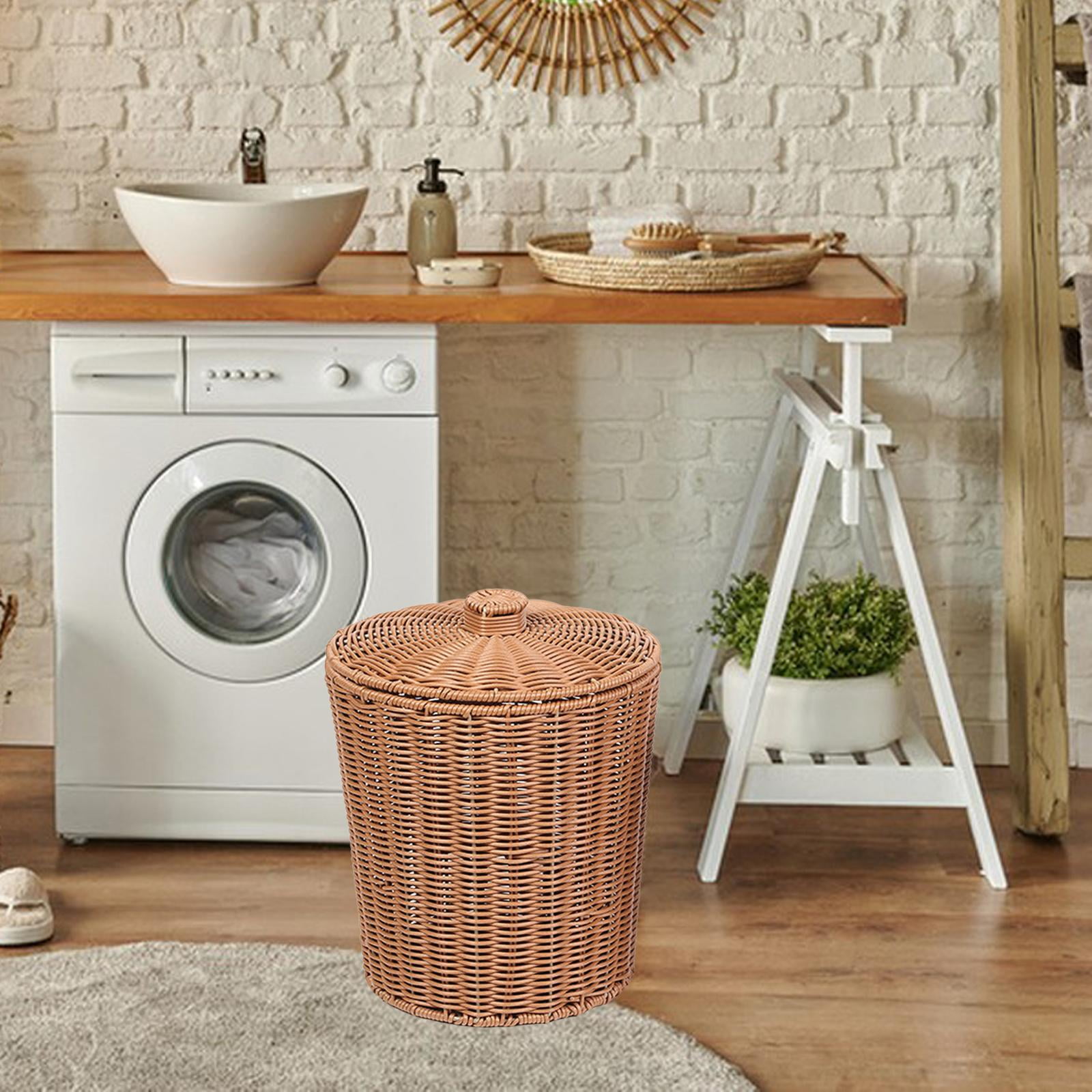 Paniers De Rangement Avec Couvercles En Osier - Empilables, Pour Salle De Bain, Salon, Cuisine, Organiseur Étagère - 5