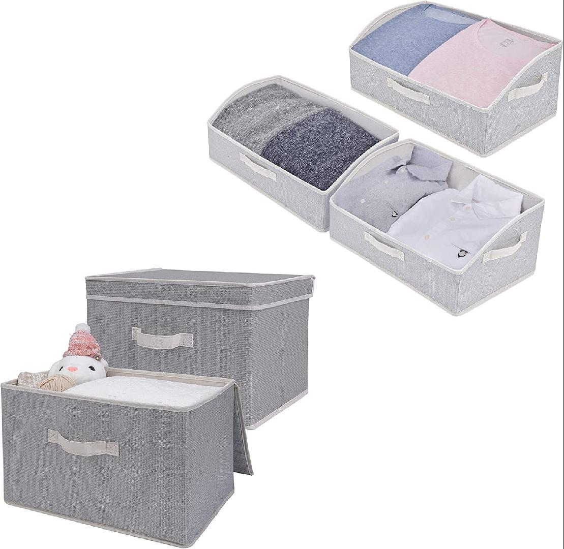 Bundle of 2Pack Large Storage Bins with Lids & 3Pack Trapezoid