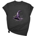 thumbnail image 2 of Mifsaly Womens Halloween Graphic T-Shirts Floral Witch Hat Print Crew Neck Short Sleeve Cotton Tops Casual Fall Festival Holiday Party Costume Tee Black,M, 2 of 3