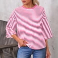 thumbnail image 2 of Tops Y Blusas de Manga 3/4 de Mujer Tops de Verano de Manga 3/4 de Mujer Moda Casual Raya Cuello Redondo 3/4 de Manga Blusas Camisas Top, 2 of 7