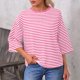 thumbnail image 2 of Tops Y Blusas de Manga 3/4 de Mujer Tops de Verano de Manga 3/4 de Mujer Moda Casual Raya Cuello Redondo 3/4 de Manga Blusas Camisas Top, 2 of 7
