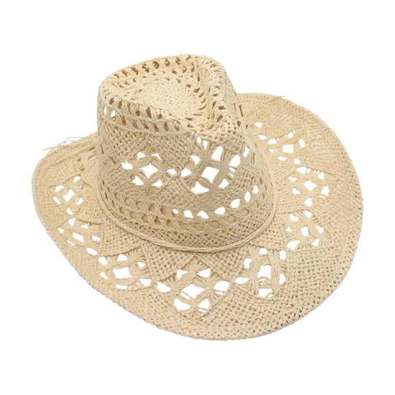 Clossjun Men Women's Western Cowboy Cowgirl Straw Hat with Shapeable Brim Unisex Hollow Out Woven Roll Up Summer Sun Hat