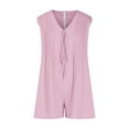 thumbnail image 3 of BiZtdJrK Prime By Hour, Womens Rompers Summer Loose Sleeveless Pleated Tie Front V Neck Short Jumpsuits Solid Casual One Piece Shorts with Pockets Pink L, 3 of 8
