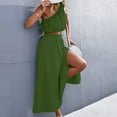 thumbnail image 2 of 2 Piece Dress for Women, Fashion One Shoulder Sleeveless Crop Top and Maxi Skirt Summer Outfit Split Skirt Set (Medium, Green 01), 2 of 5