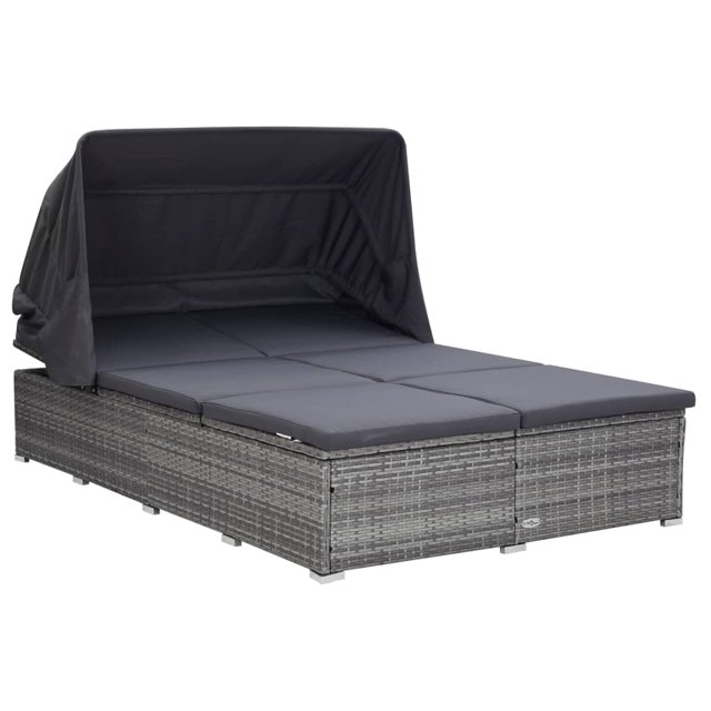 vidaXL 2-Person Sunbed with Cushion Poly Rattan Grey