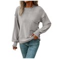thumbnail image 2 of Chandails pour Femmes 2025 Automne Hiver Manches Longues Col Rond Décontracté Ample avec Poches Tricot, 2 of 6