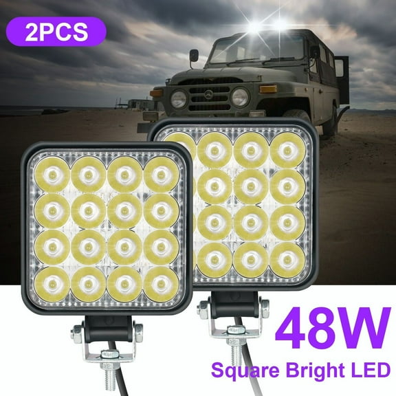 Elegant Choise 2pcs 48W LED Work Light Truck OffRoad Tractor Flood Lights 12V-24V Square