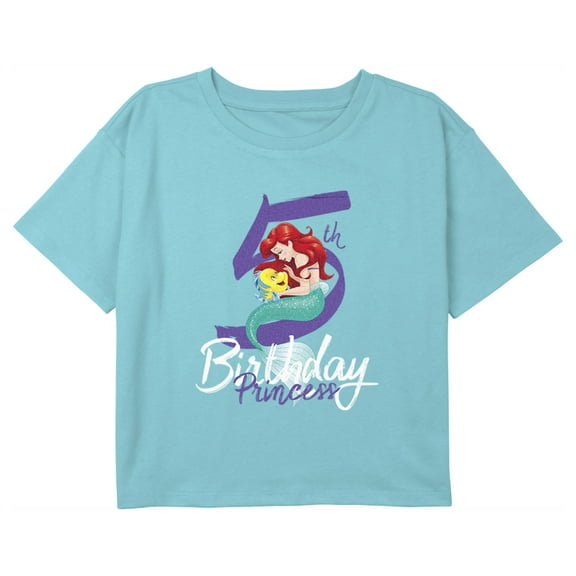Girl's The Little Mermaid 5th Birthday Princess Graphic Cropped T-Shirt Blue Small