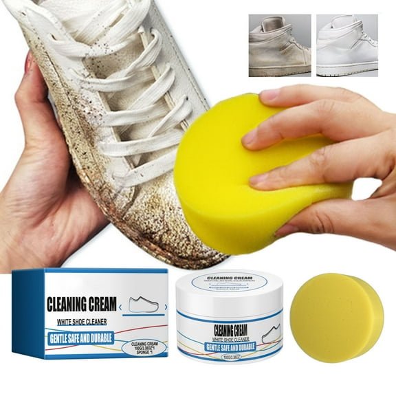 White Shoe Cleansing Cream | Powerful Waterless Stain Remover | Decontamination Cleaning Balm | Gentle on Leather, Canvas, Bags, Car Interiors | 7.2x7.2x5cm | 1 Piece