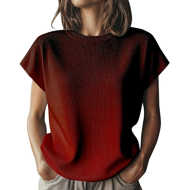 T-Shirt à Manches Courtes pour Femmes Seductiva Rabais de 50 % Liquidation Haut Tricoté à Manches Courtes pour Femmes Blouse à Col Rond Douce et Extensible T-Shirt Décontracté Polyvalent pour Usage Quotidien