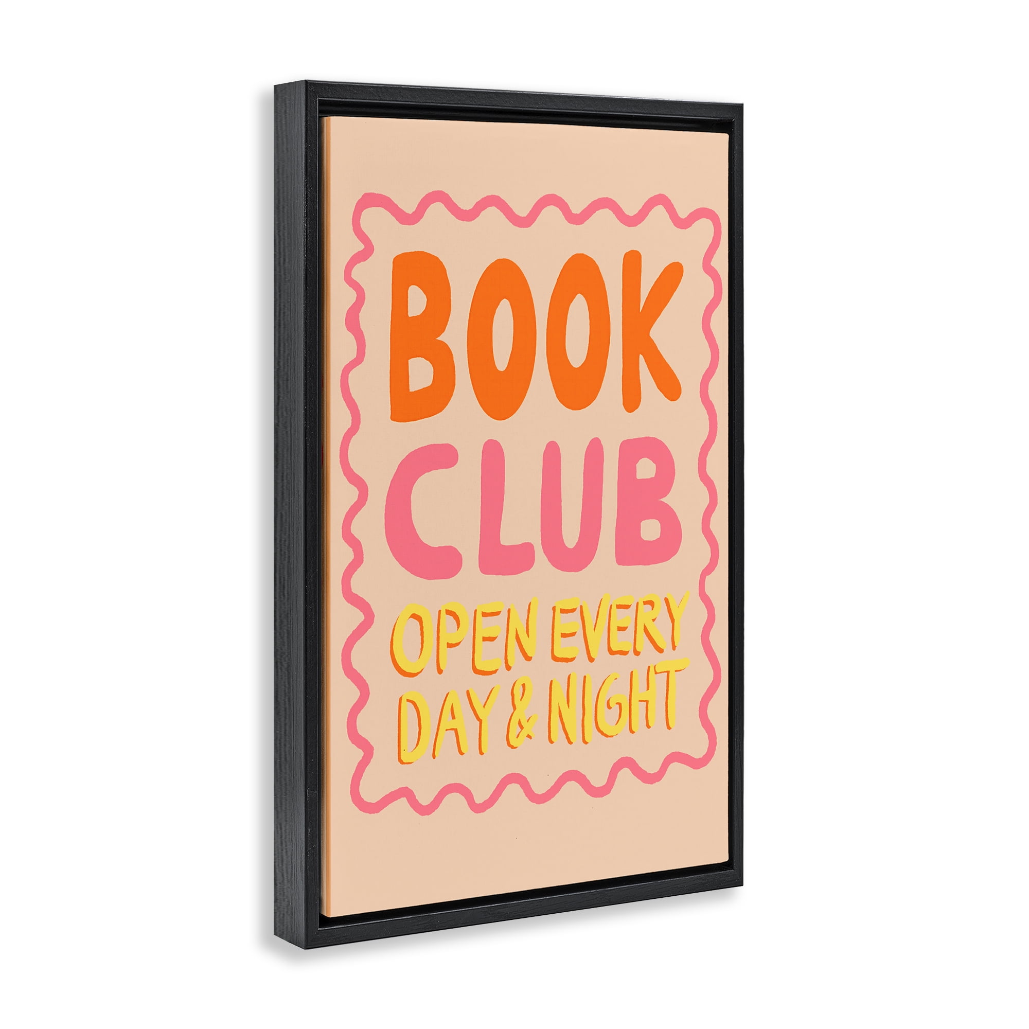 Book Club Day & Night Black Framed Floater Canvas Wall Art, design by Florentina Dolci