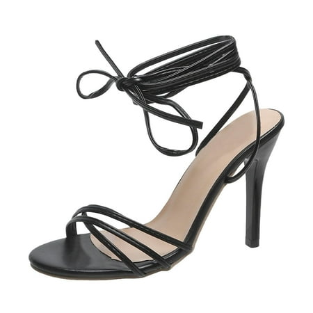 

Lolmot Womens Strappy Lace Up Open Toe Stiletto Heeled Sandals High Heels Criss-Cross Summer Dress Party Prom Wedding Shoes