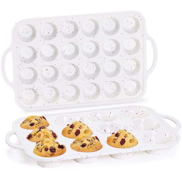 Moldes para magdalenas CAKETIME, de silicona, regulares, 12 tazas y mini 24 tazas