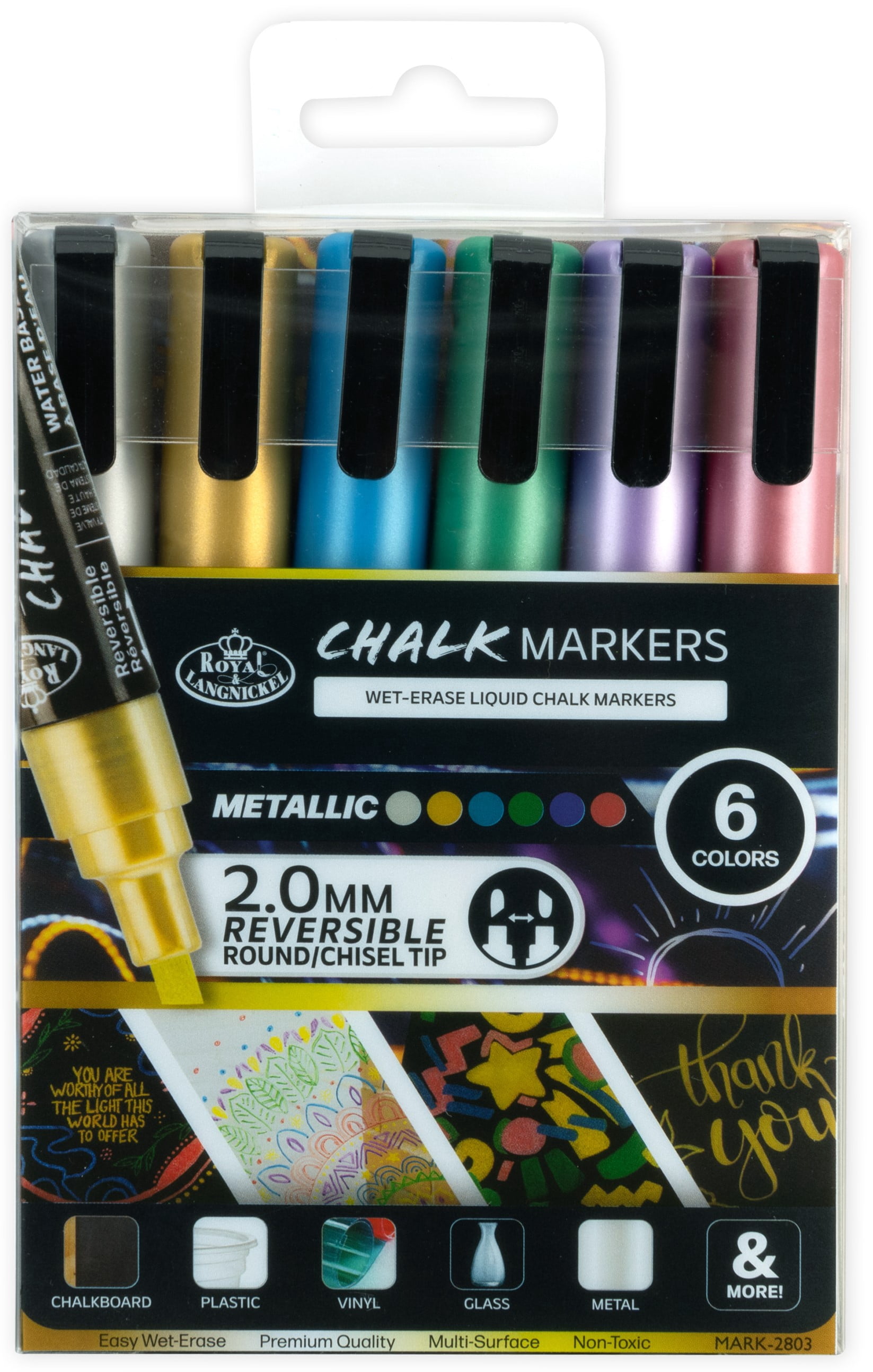 Royal & Langnickel 6 Piece 2.0 mm Metallic Chalk Marker Set