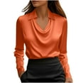 thumbnail image 2 of Tawop Shirts for Women Long Sleeves Round Neck Elegant,Orange,Size M, 2 of 6