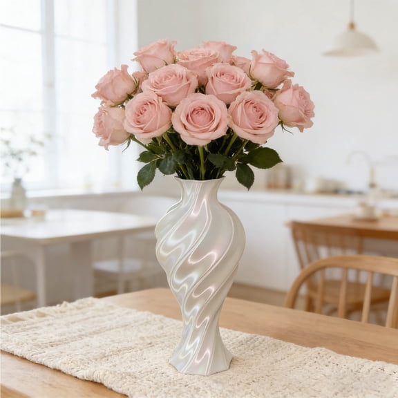 Modern Vase | Floral Relief Sculpture | White Plastic Decorative Vase for Home Decor