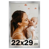 22x29 Frame Silver Stainless Steel Solid Wood Picture Frame | 0.75 Inch Moulding Width | Includes