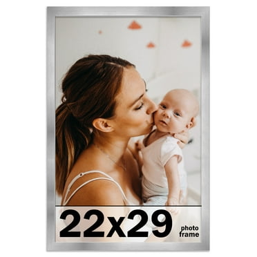 22x29 Frame Silver Stainless Steel Solid Wood Picture Frame | 0.75 Inch Moulding Width | Includes