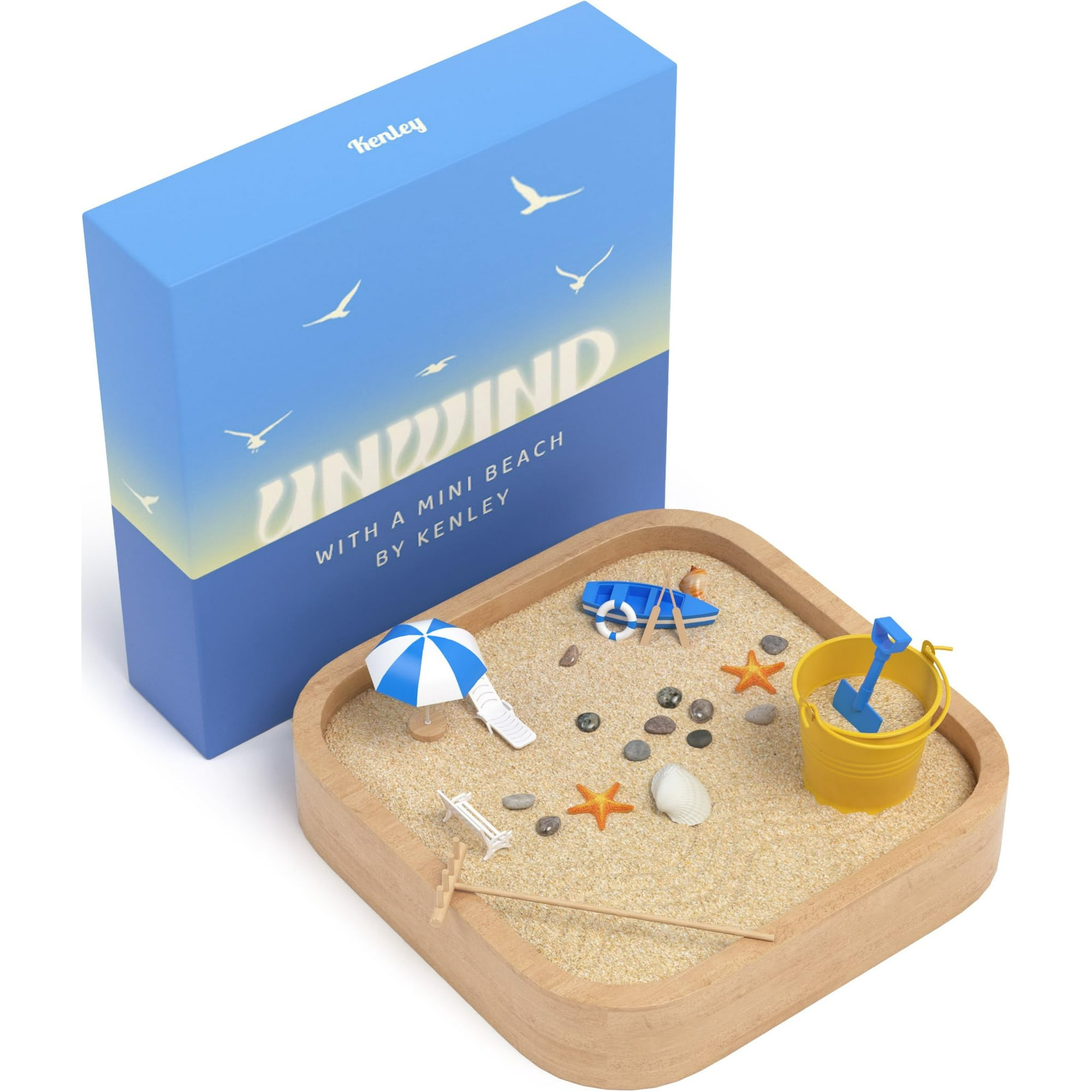 Mini Zen Garden Beach Sandbox - Desk Therapy Kit with Natural Sand