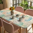 thumbnail image 3 of Teal Red Coastal Table Cloths for 4 Foot Rectangle Tables, Nautical Seahorse Beach Coral Starfish Beige Patio Waterproof Elastic Fitted Tablecloths, Washable Rectangular Table Cover for Camping, 3 of 8