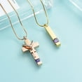 thumbnail image 4 of Cremation Necklace Double Cross Urn Jewelry and Crystal Cube Memorial Ashes Urn Pendant Necklace Keepsake Jewelry for Adult Ashes with Birthstone (Blue), 4 of 7