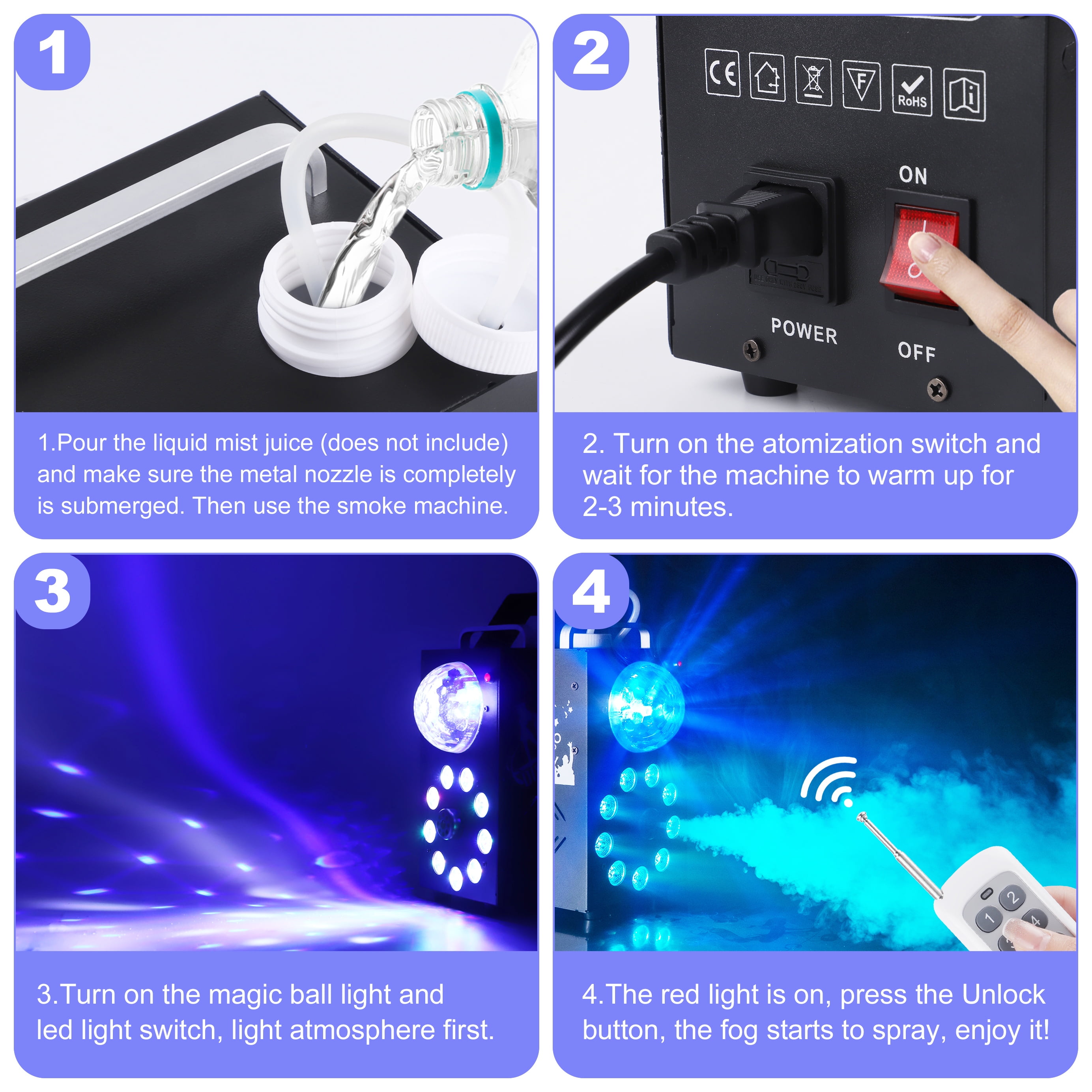 Easter Fog Machine 700W Smoke Machine with Controllable 9 LED Color Lights and Disco Ball Lights for Christmas Wedding Party