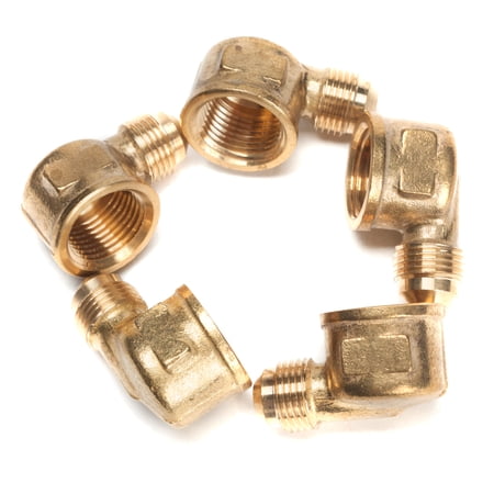 LTWFITTING Brass 3/8 OD x 1/2 Female NPT 45 Deg Flare 90 Degree Flare Elbow Tube Fitting(Pack of 5)