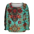 thumbnail image 6 of Craaazy Shirts For Women Square Collar Pullover Winter Daily Printed Loose Long Sleeve Puff Sleeve Tops Casual Blouse Womens Tops, 6 of 6