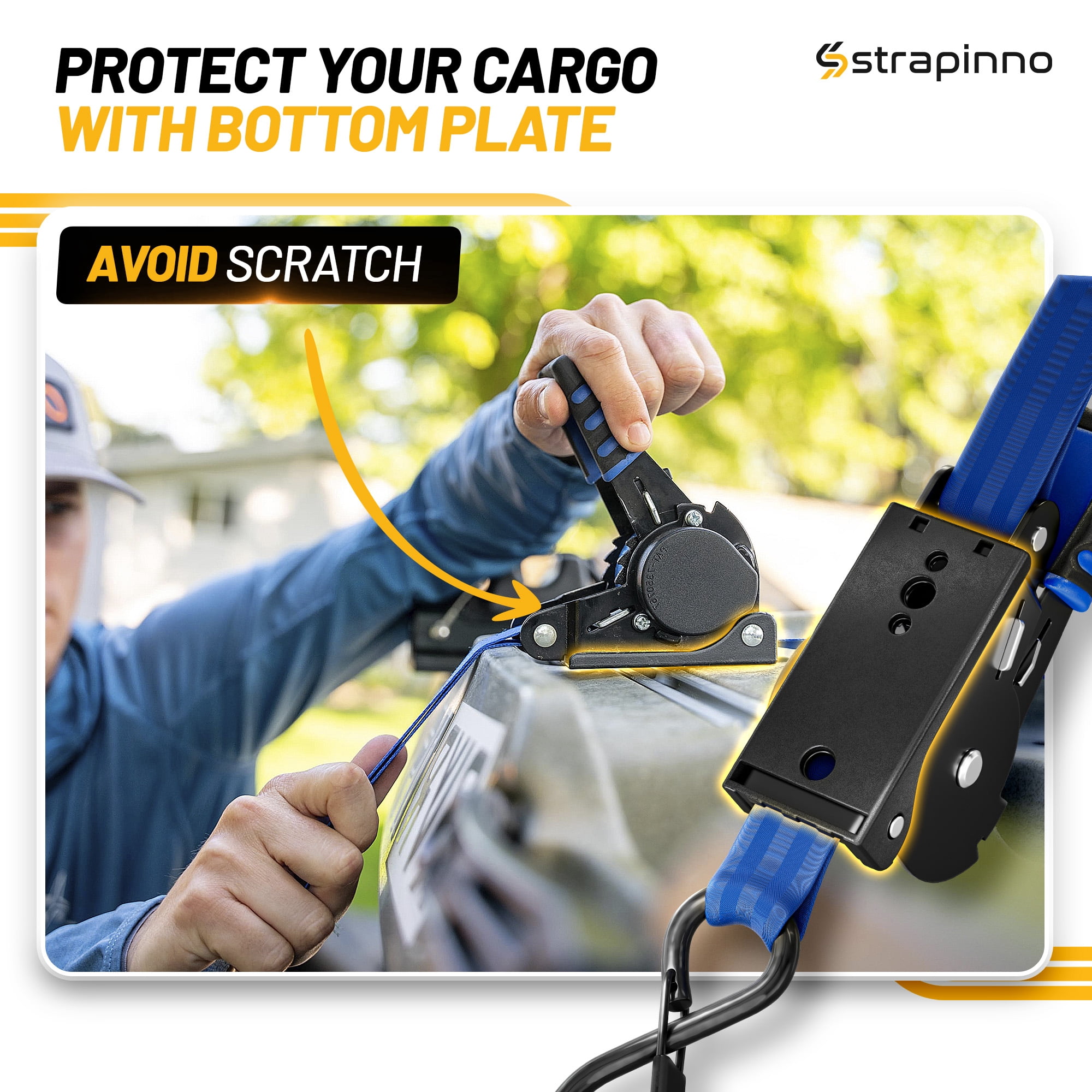 Strapinno Retractable Ratchet Straps 1 in x10ft, with Rubber-Coated Handles, S-Hooks, Secure Cargo Tie-Downs for Motorcycles, Bikes & Daily Use, Breaking Strength -1,500LBS/680KG (4 PK, Blue)