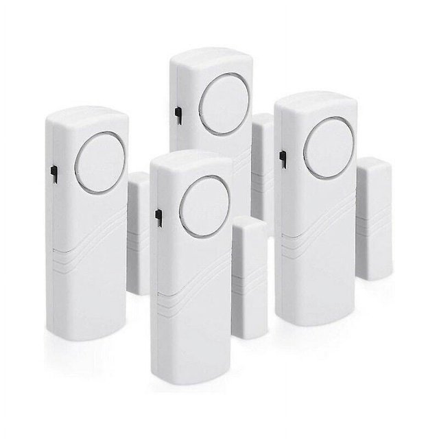 Alarma para puertas y ventanas - Juego de 4 alarmas antiintrusión inalámbricas - Seguridad en el hogar contra robos - Funcionamiento magnético - 100 dB