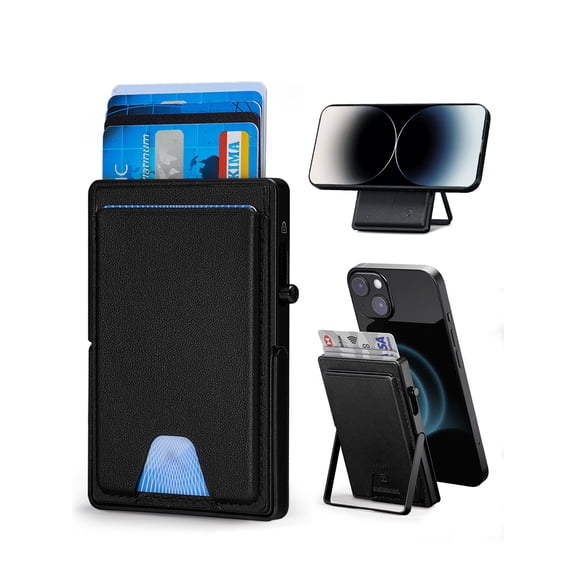 WIWU for MagSafe Wallet 5 Card Holder with Adjustable Stand RFID Blocking Strong Magnetic Ultra Slim Travel Leather Wallet for iPhone 17/16/15/14/13/12 Series Android