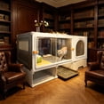 thumbnail image 5 of Functional Cat Cabinet, Hidden Litter Box Enclosure & Steps, Cat House with Pom-pom Toys for Fun, Washroom Cabinet with Litter Leak Walkway & Glass Doors, 5 of 6