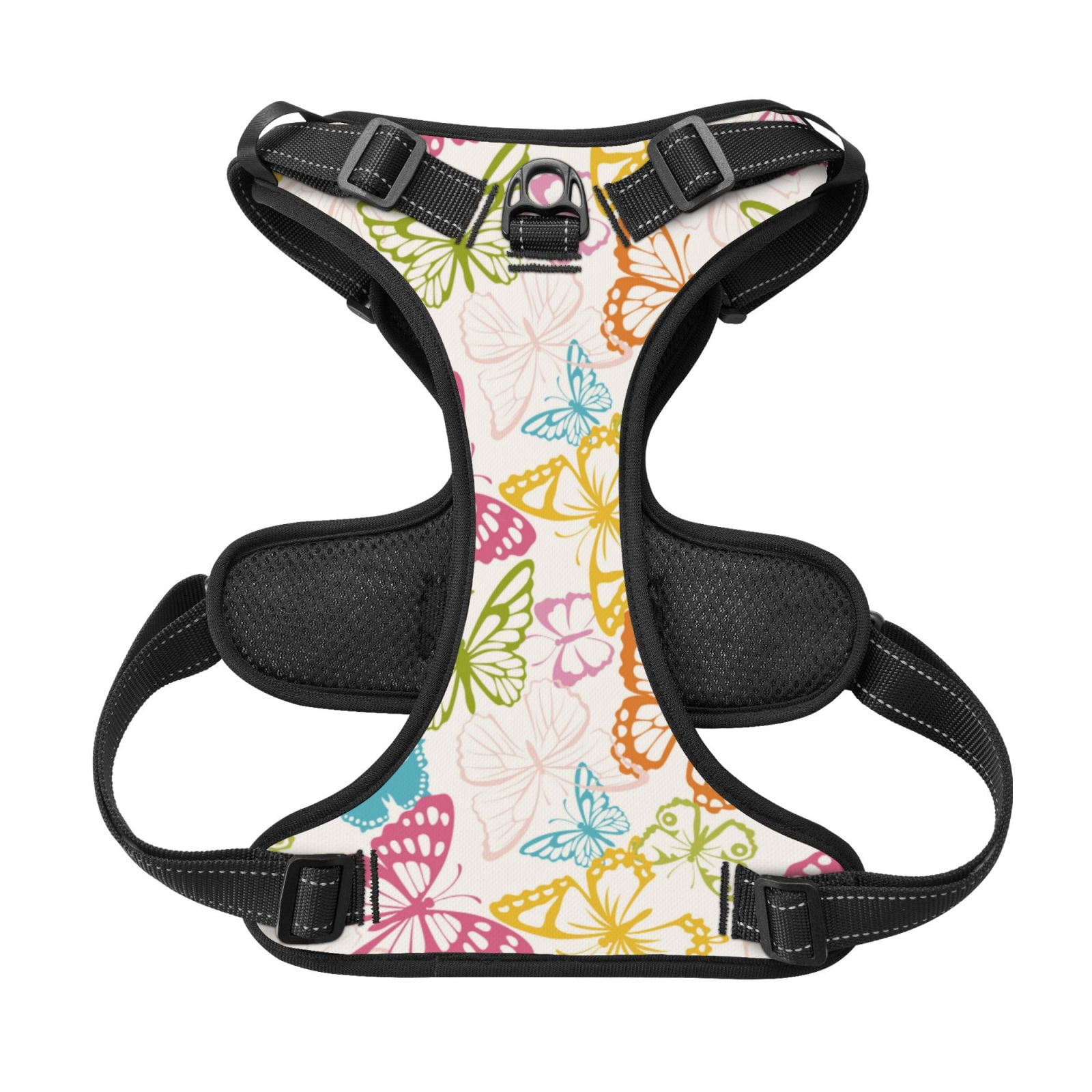 Kdxio Retro Colorful Butterfly Print No Pull Dog Harness Adjustable Reflective Oxford Easy Control Medium Large Dog Harness for Training and Everyday-Large