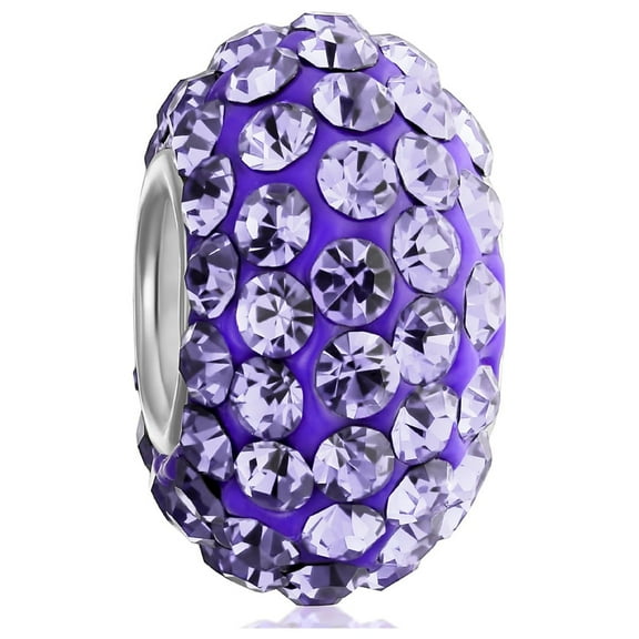 Bling Jewelry Womens Solid Color Pave Crystal Bead Charm for European Bracelet Sterling Silver Core