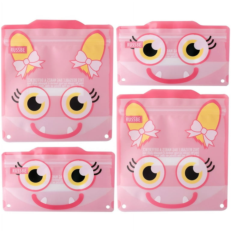 Monster Reusable Snack and Sandwich Bags, Set of 4, Pink Monster – Russbe