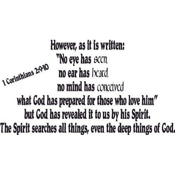 1 Corinthians 2:9-10, Bible Verse Vinyl Wall Decal by Scripture Wall Art, 11"x22" Black, Christian