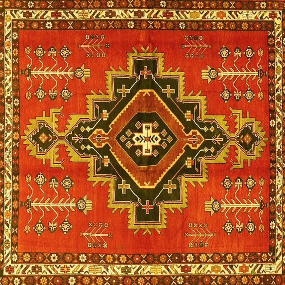 Ahgly Company Machine Washable Indoor Square Persian Yellow Traditional Area Rugs, 8' Square