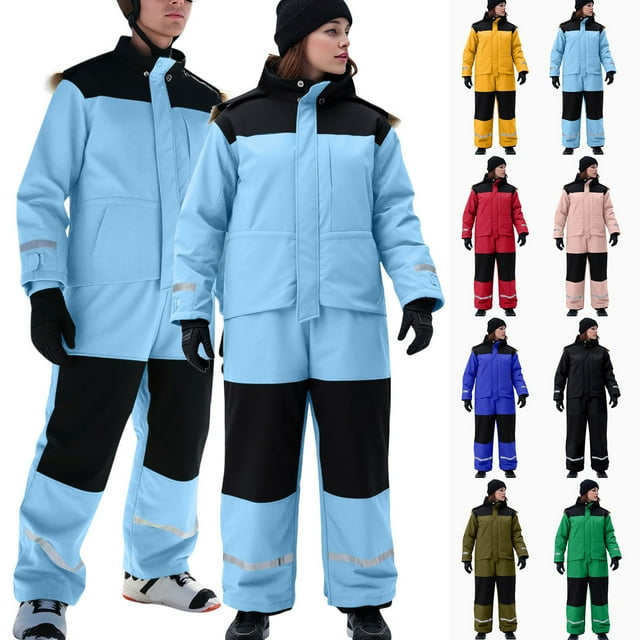 QATAINLAV Combinaisons de Neige pour Femmes et Hommes une Pièce à Capuche Pantalon de Neige Extérieur à Rayures Réfléchissantes Manches Longues Imperméable Coupe-Vent Combinaisons de Planche à Neige, Vert Armée, TTG