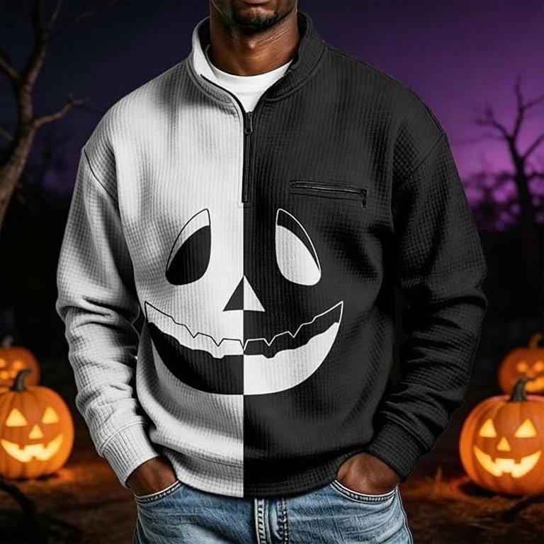 IWRICH Halloween Waffle 1/4 Zip Sweatshirts for Men Texture Spooky ...