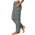 thumbnail image 4 of Bosfbaoi Cargo Pants for Women Elastic Drawstring High Waist Straight Leg Casual Work Pants with Multi Pockets, 4 of 6