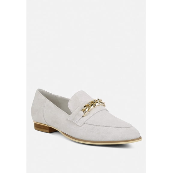 RICKA Chain Embellished Loafers in Grey