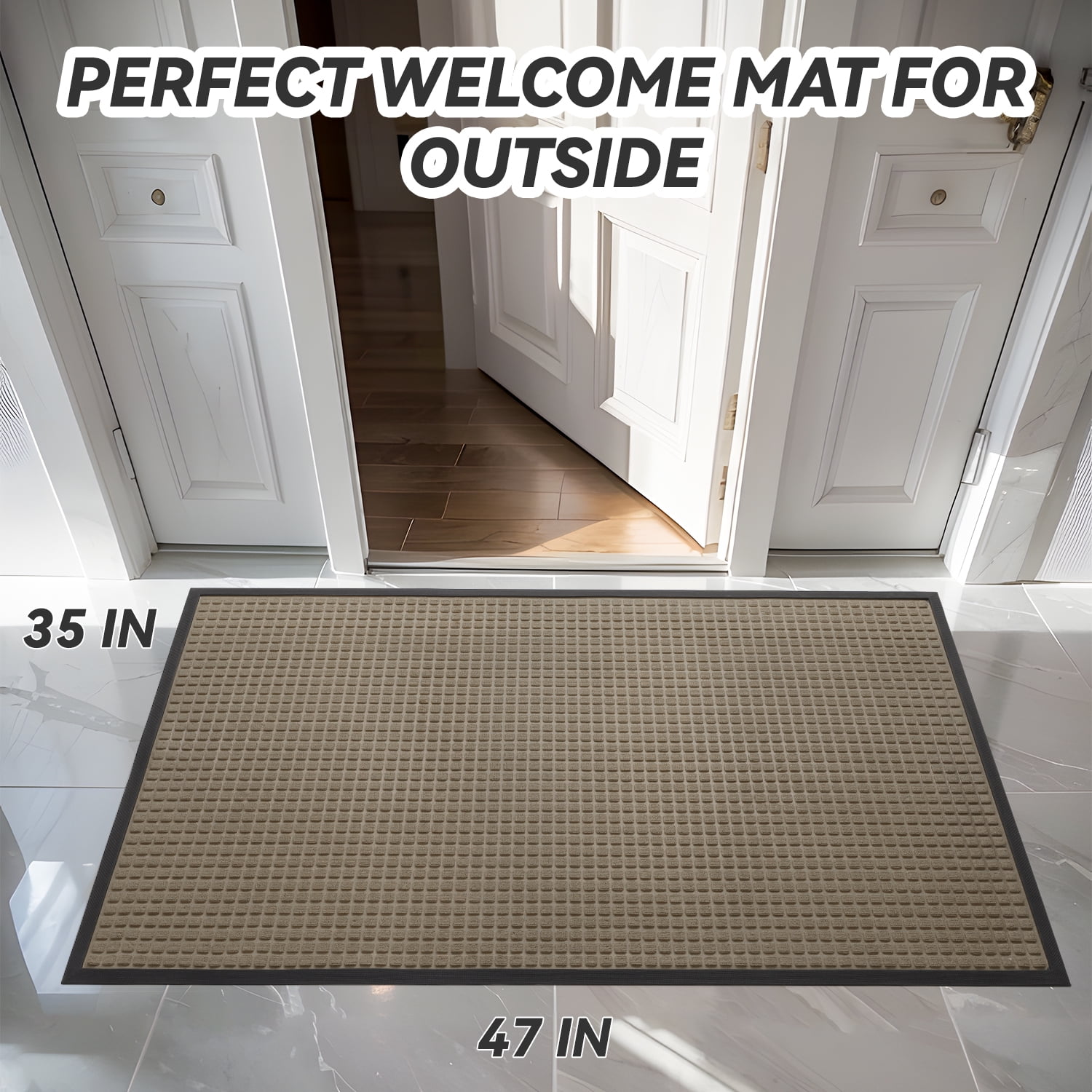SIXHOME Outdoor Mat Non Slip Doormat 35"x47" Front Door Mat Outside Absorbent Rubber Welcome Mat Low Profile Dirt Trapper Indoor Outdoor Doormat Thicken Checker Entryway Rug Floor Mat Beige