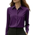 thumbnail image 2 of Button Down Shirts For Women Wrinkle Resistance Dress Shirts For Women Long Sleeve Work Formal Blouses Tops Purple, 2 of 9
