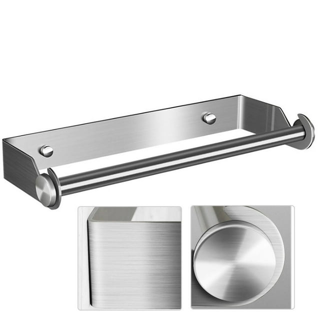 Ounissouiy Soporte para papel de cocina, soporte para colgar en la pared de acero inoxidable, soporte de almacenamiento de tejido para encimera, Juegos de accesorios de baño Plata