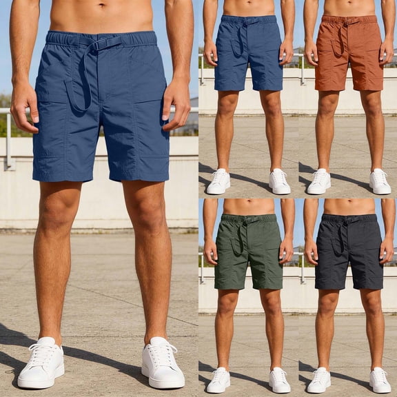 lcziwo Gym Shorts Men with Pockets Big and Tall Holiday Casual Elastic Waist Hiking Shorts Beach Fishing Wide Leg Dress Shorts Dark Blue XXL